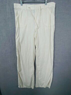 Divided Linen Blend Pants Mens Small Off White Lightweight Airy Drawstring Waist
